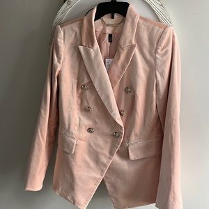 White House black market blush pink velvet double breasted blazer gorgeous!